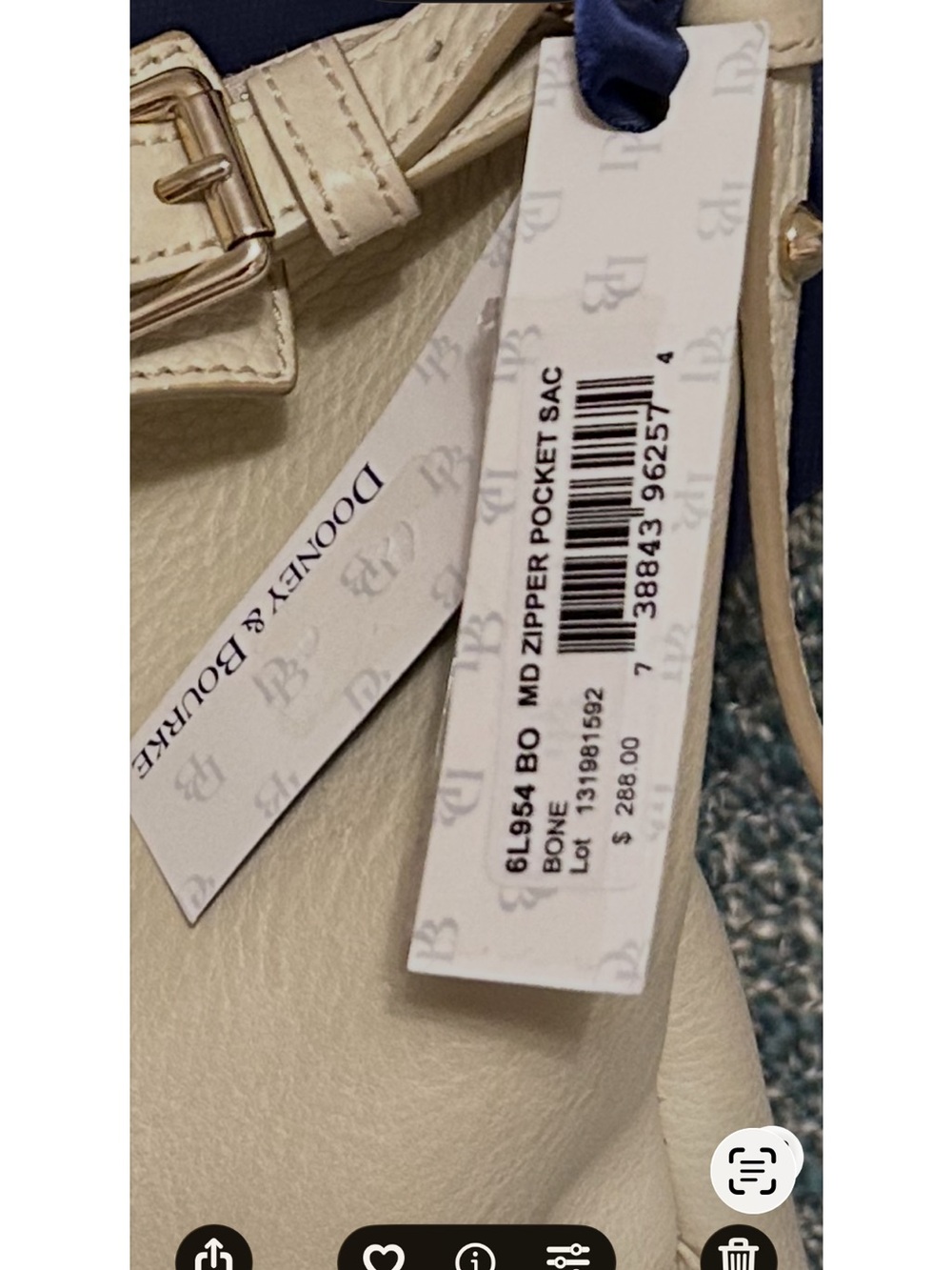 Dooney & Bourke Ivory Pebble Leather Shoulder Bag - Picture 7 of 7